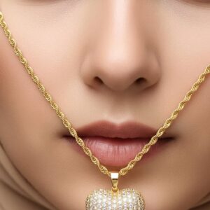 Burgu zincirli zirkon taşlı kalp kolye