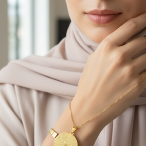 Esmaül Hüsna Kolye ve Ayetel Kürsi Bileklik Seti Gold Çelik Takı