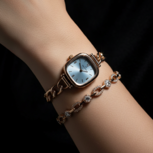 Kare kasa mavi kadranlı çelik kol saati