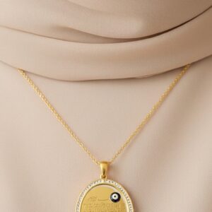 Nazar boncuklu Kolye - Ayetel kürsi - Çelik Altın Kaplama, Şık ve Manevi Takı, Nazar Koruyucu