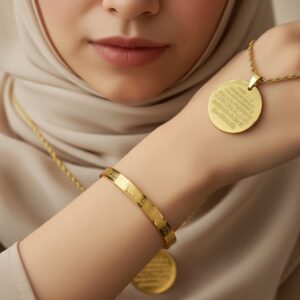 Ayetel Kürsi Kolye & Bileklik Seti – Çelik Altın Kaplama, Manevi Koruma, Hediyelik Takı