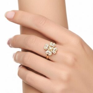 Yonca Taşlı Dönen Ayarlanabilir Yüzük - Çelik