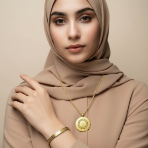 Zırh Model Kolye ve Ayetel Kürsi Bileklik Seti Gold Renk Paslanmaz Çelik Takı